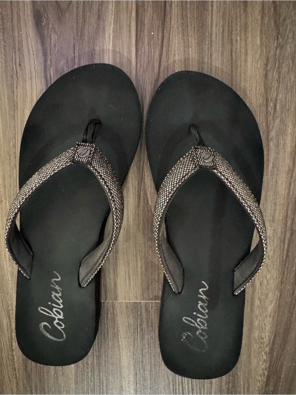Cobian Women's Black Sandals with Bronze Metallic Straps
